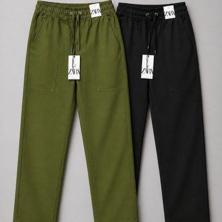 Remi Cotton Trouser Combo - Olive Green & Black(2pcs combo)