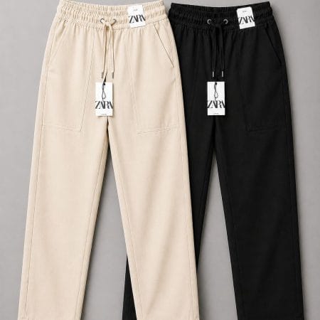 Remi Cotton Trouser Combo - Beige  & Black( 2pcs combo )