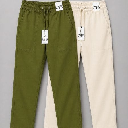 Remi Cotton Trouser Combo - Olive Green & Beige( 2pcs combo )