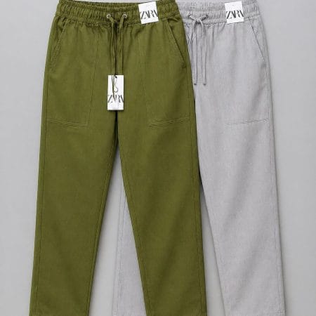 Remi Cotton Trouser Combo - Olive Green & Grey( 2pcs combo )